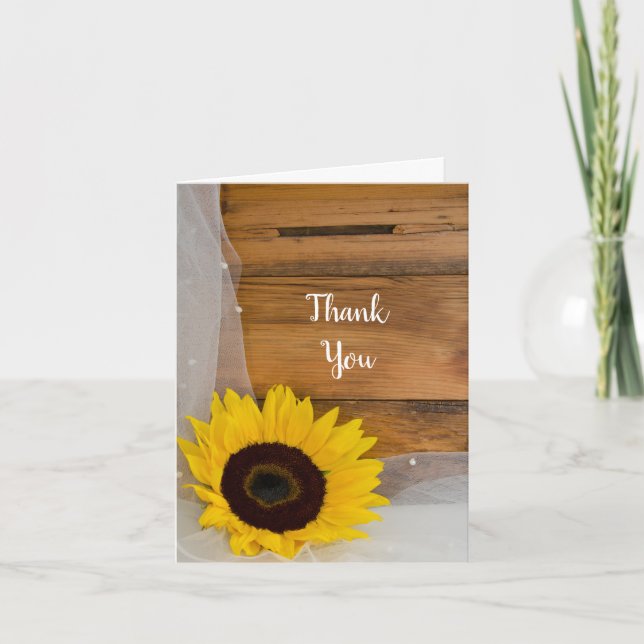 Rustic Sunflower Veil Country Bridesmaid Thank You Card (Front)