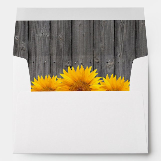 Rustic Sunflower Vintage Barn Wood Wedding Envelope (Back (Bottom))