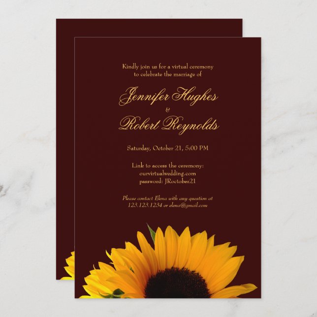 Rustic Sunflower Virtual Wedding Invitation (Front/Back)