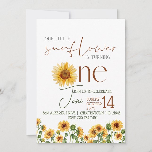 Rustic Sunflower watercolor Birthday Invitation (Front)