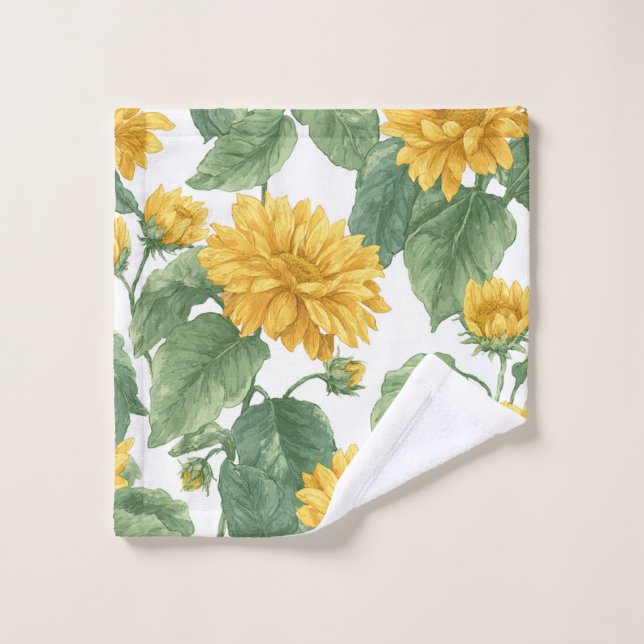 Rustic Sunflower Watercolor Floral Bath Towel Set (Wash Cloth)