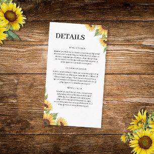 Rustic Sunflower Watercolor Floral Country Wedding Enclosure Card