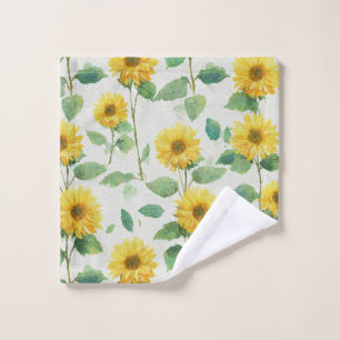Rustic Sunflower Watercolor Floral Farmhouse Bath Towel Set