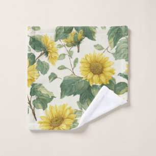 Rustic Sunflower Watercolor Floral Farmhouse Bath Towel Set