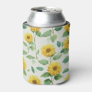 Rustic Sunflower Watercolor Floral Farmhouse Can Cooler