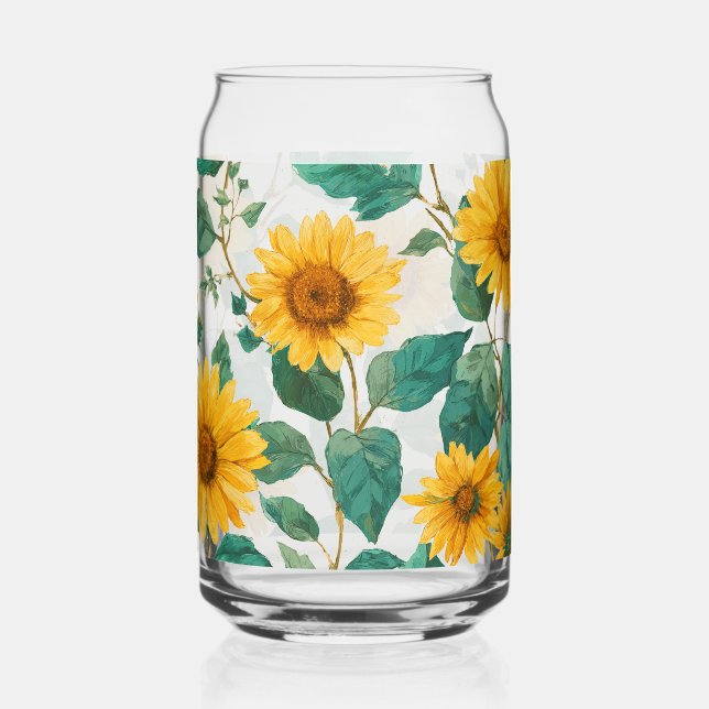 Rustic Sunflower Watercolor Floral Farmhouse Drink Can Glass (Front)