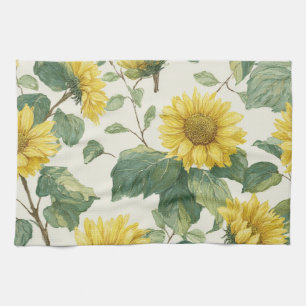 Rustic Sunflower Watercolor Floral Farmhouse Tea Towel