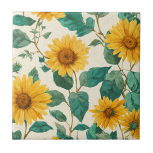 Rustic Sunflower Watercolor Floral Farmhouse Tile