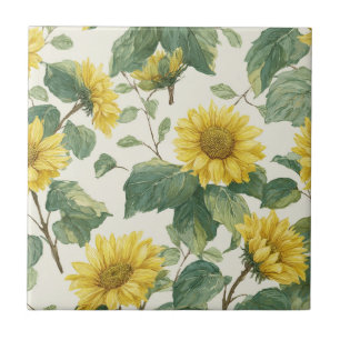 Rustic Sunflower Watercolor Floral Farmhouse Tile