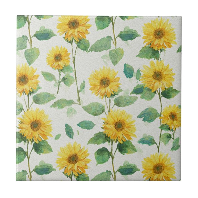 Rustic Sunflower Watercolor Floral Farmhouse Tile (Front)