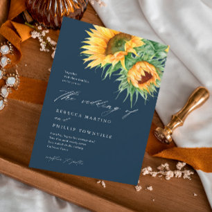 Rustic Sunflower Watercolor Script Wedding Invitation