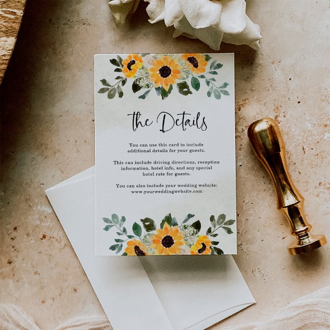 Rustic Sunflower | Watercolor Wedding Details Enclosure Card (Creator Uploaded)