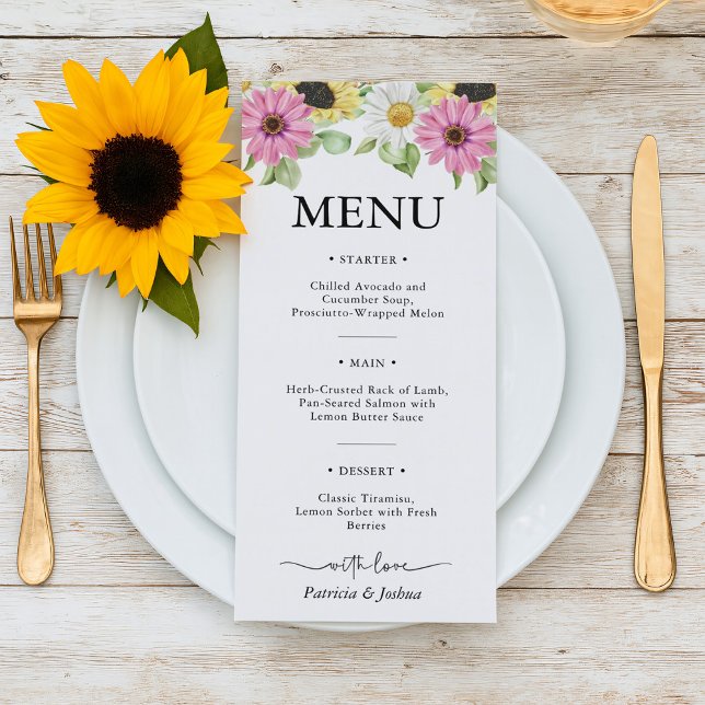 Rustic Sunflower Watercolor Wedding Menu Card (Creator Uploaded)