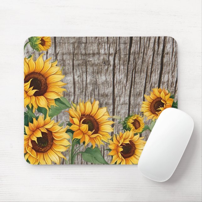 Rustic Sunflower & Weathered Gray Barnboard Mouse Pad (With Mouse)