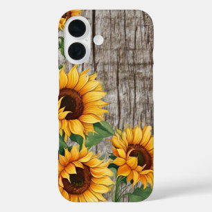 Rustic Sunflower & Weathered Grey Barnboard iPhone 16 Case