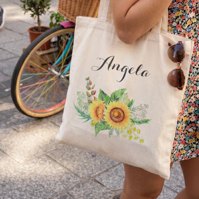 Rustic Sunflower Wedding Bridesmaid Personalised Tote Bag (Creator Uploaded)
