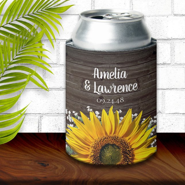 Rustic Sunflower Wedding Can Cooler (Creator Uploaded)