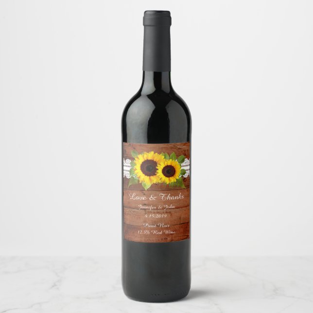 Rustic Sunflower Wedding Collection Wine Label (Front)