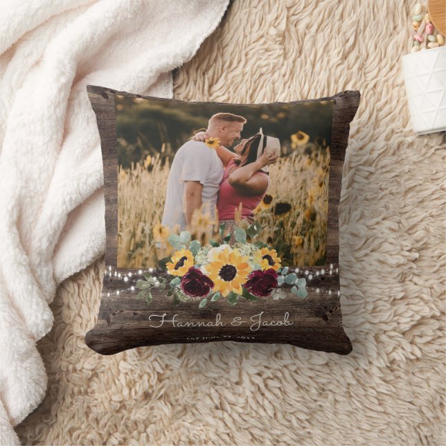 Rustic Sunflower Wedding Couple Photo Fleece Blank Cushion (Blanket)
