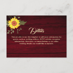Rustic Sunflower Wedding Details Enclosure Card