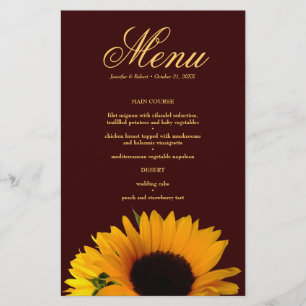 Rustic Sunflower Wedding Dinner Menu Card