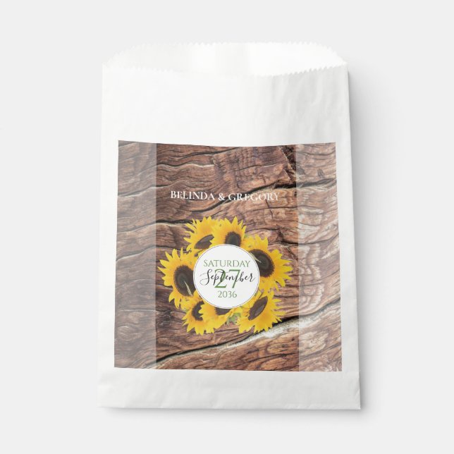 Rustic Sunflower Wedding Favour Bags (Front)