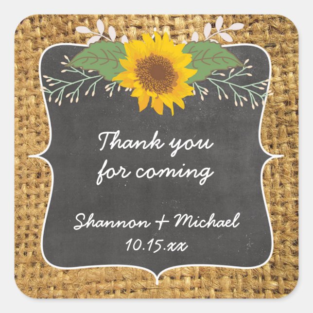 Rustic Sunflower wedding favour sticker (Front)