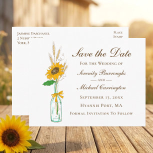 Rustic Sunflower Wedding Floral Save The Date Postcard