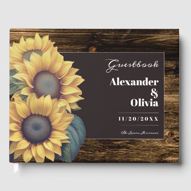Rustic Sunflower Wedding Guest Book (Front)
