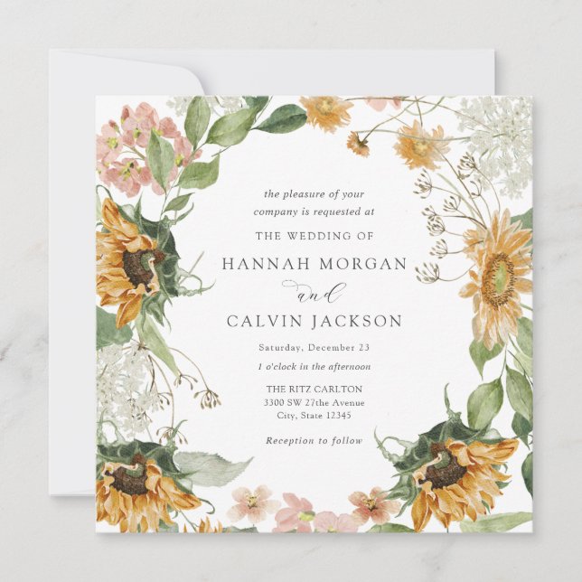 Rustic Sunflower Wedding Invitation (Front)