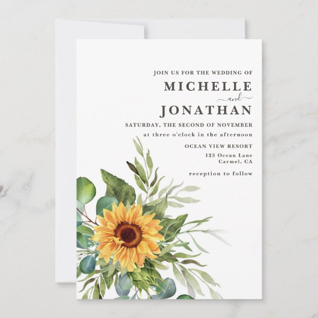 Rustic Sunflower Wedding Invitation Fall Colours (Front)