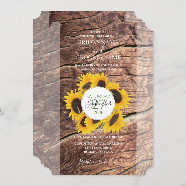 Rustic Sunflower Wedding Invitations (Front/Back)