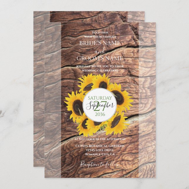Rustic Sunflower Wedding Invitations (Front/Back)