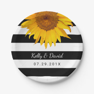 Rustic Sunflower Wedding Modern Stripes Paper Plate