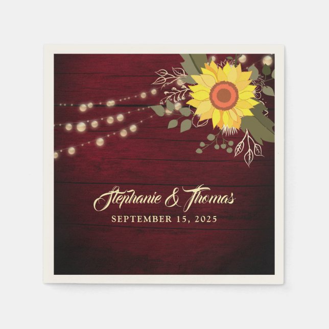 Rustic Sunflower Wedding Napkins (Front)