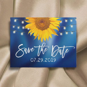 Rustic Sunflower Wedding Navy Blue Save the Date Announcement Postcard