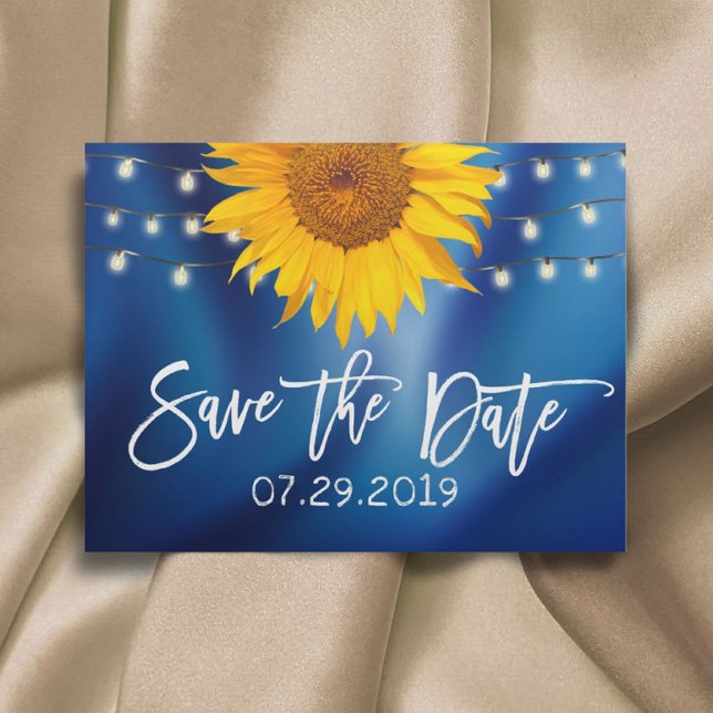 Rustic Sunflower Wedding Navy Blue Save the Date Announcement Postcard (Creator Uploaded)