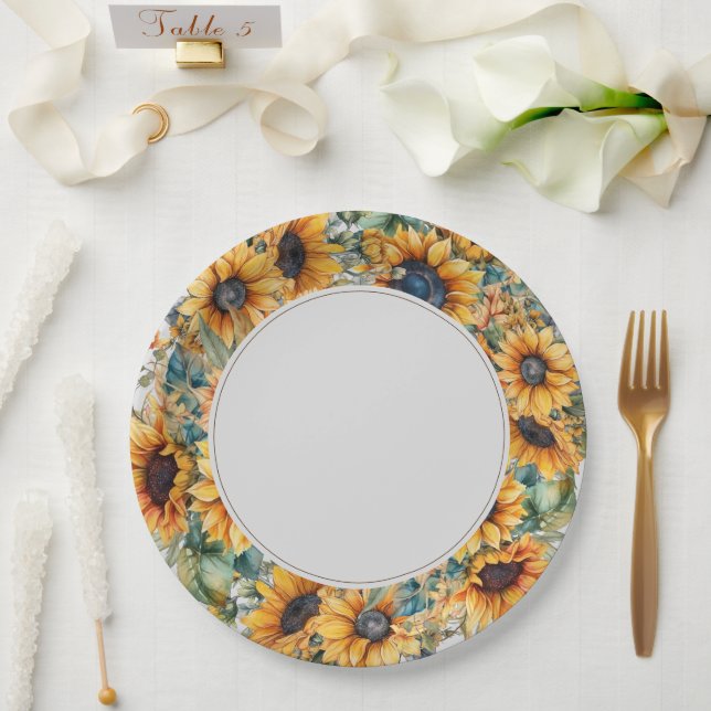 Rustic Sunflower Wedding Paper Plate (Wedding)