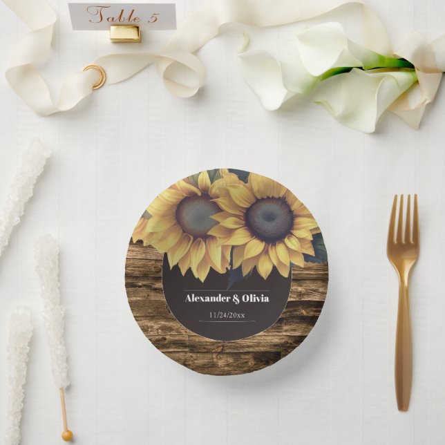 Rustic Sunflower Wedding Paper Plate (Wedding)