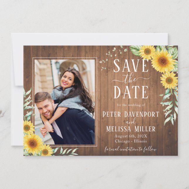 Rustic Sunflower  Wedding Photo Save the Date Announcement (Front)