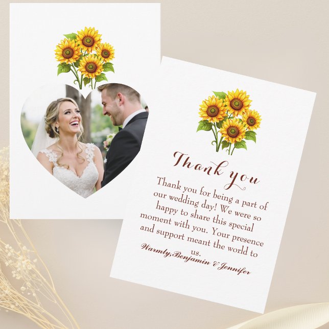 Rustic Sunflower Wedding Photo  Thank You Card (Creator Uploaded)