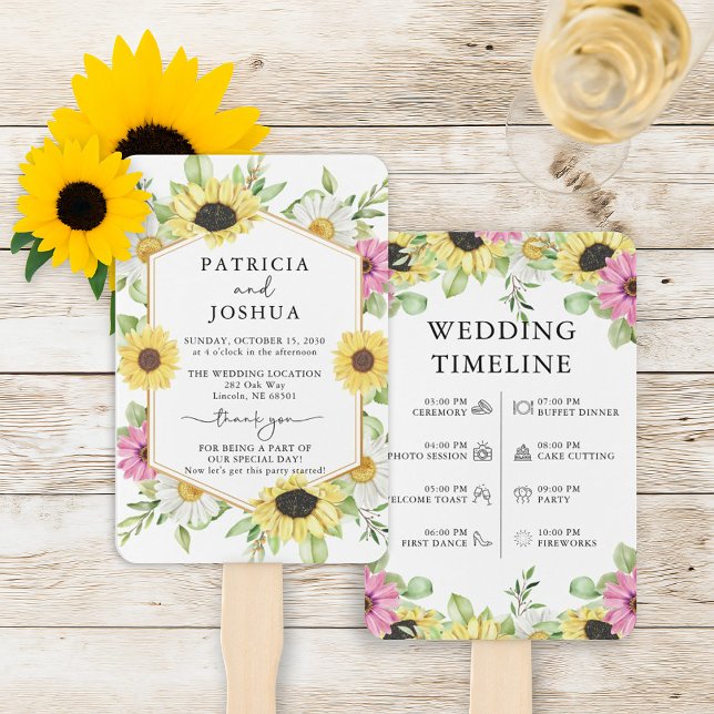Rustic Sunflower Wedding Program Hand Fan (Creator Uploaded)