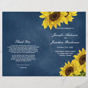 Rustic Sunflower Wedding Programs on Navy Blue