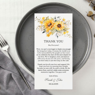 Rustic Sunflower Wedding Reception Tables Thank You Card