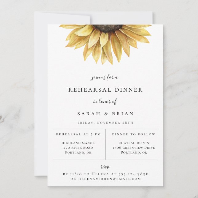 Rustic Sunflower Wedding Rehearsal Dinner Announcement (Front)