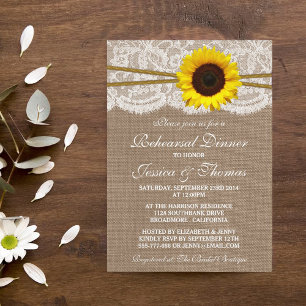 Rustic Sunflower Wedding Rehearsal Dinner Invitation