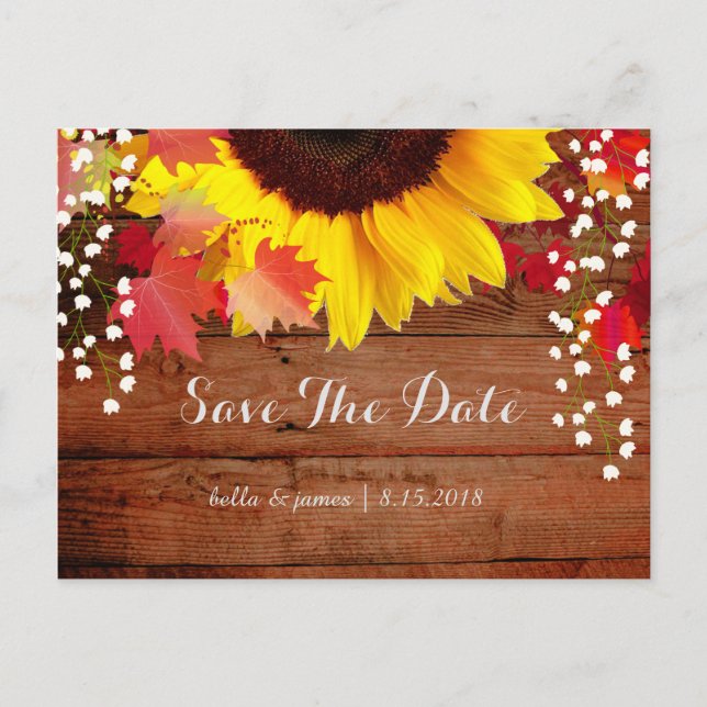Rustic Sunflower Wedding Save The Date Cards (Front)