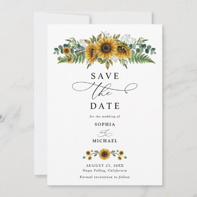 Rustic Sunflower Wedding Save The Date Invitation (Front)
