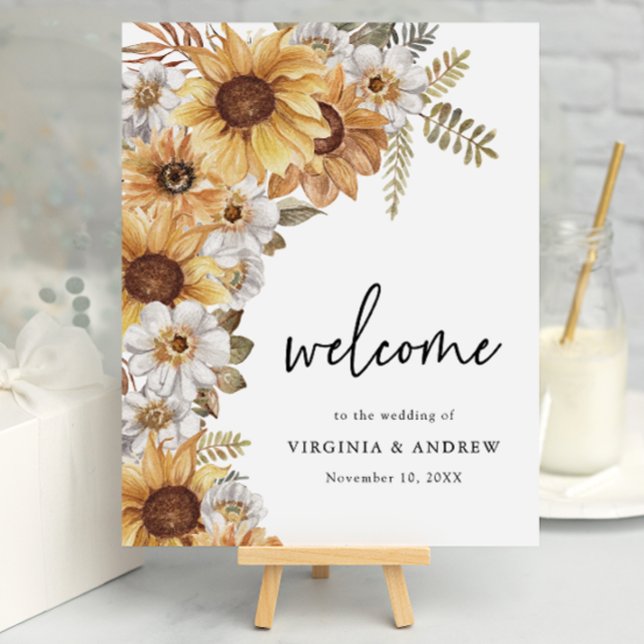Rustic Sunflower Wedding Sign (Rustic Watercolor Sunflower Floral Wedding Welcome Sign
by Painted Paperie)