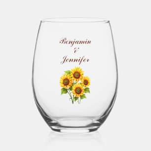 Rustic Sunflower Wedding  Stemless Wine Glass